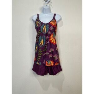 Floral Tankini Swimsuit Set Purple Botanical Print Boy Shorts Plus Size 3XL